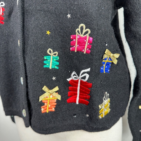 New Karen Scott Sport Boiled Wool Christmas Holiday Cardigan Knit Sz Petite L - Picture 3 of 15